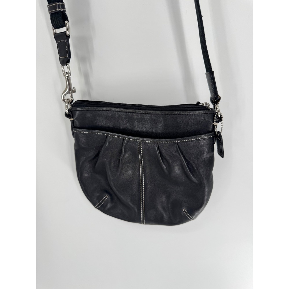 Coach Soho Swingpack Pleated Crossbody Bag Women Small Black Leather